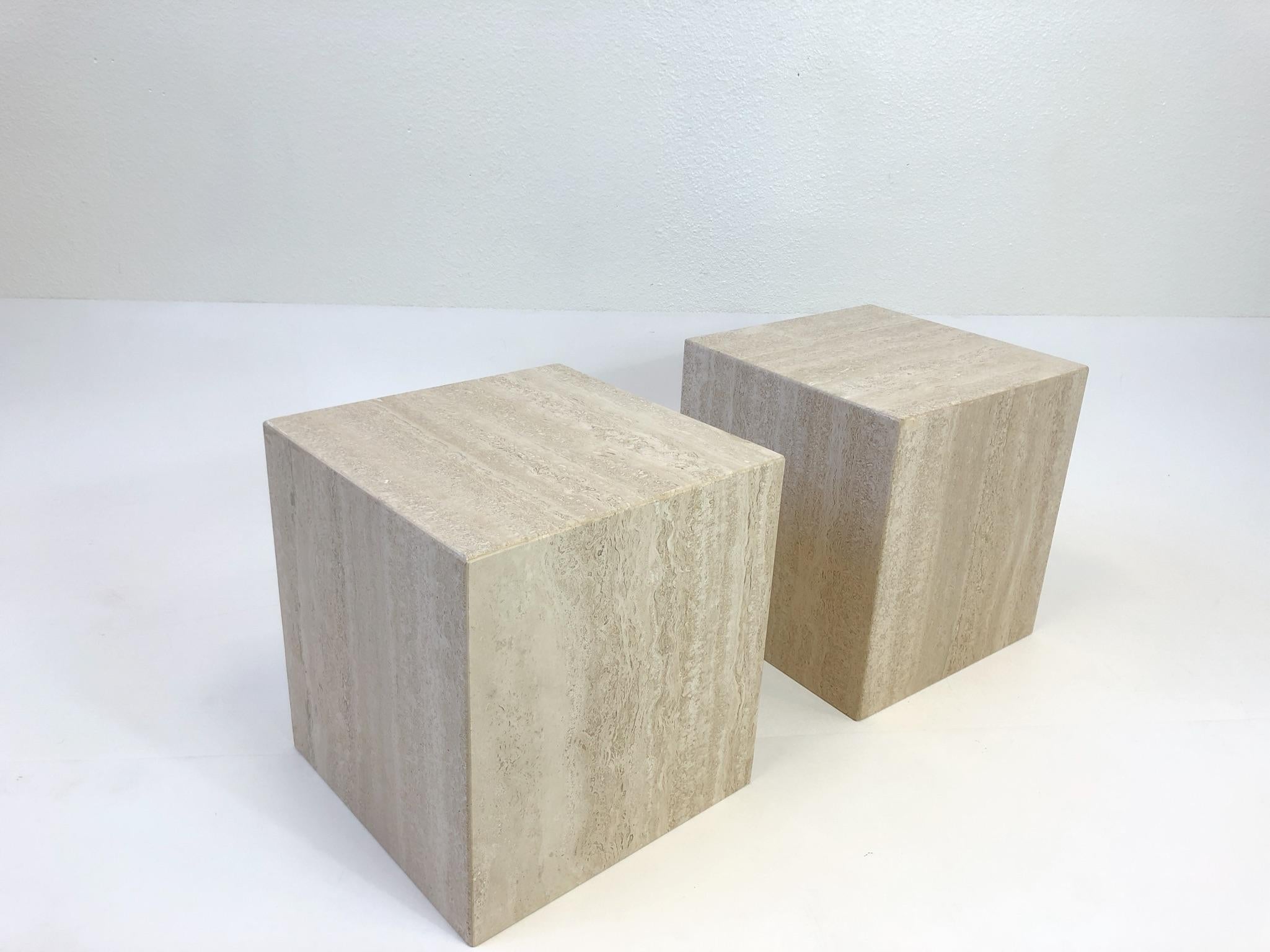 Pair of Italian Travertine Side Tables 3