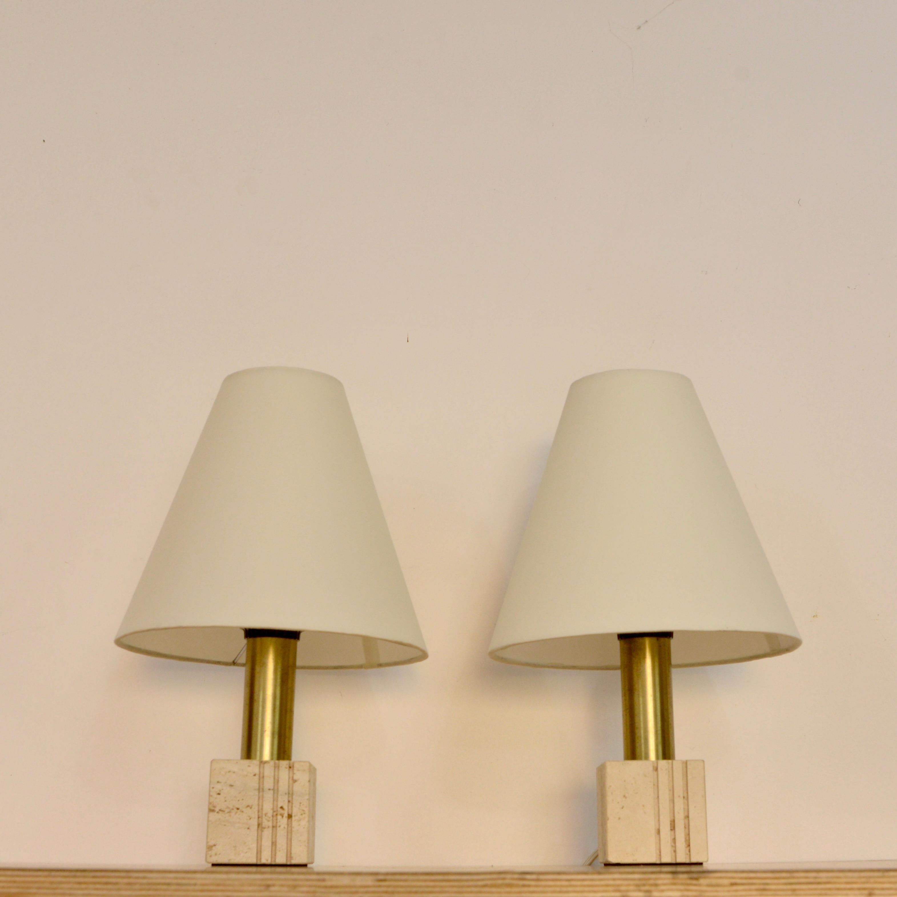 Mid-Century Modern Pair of Italian Travertine Table Lamps