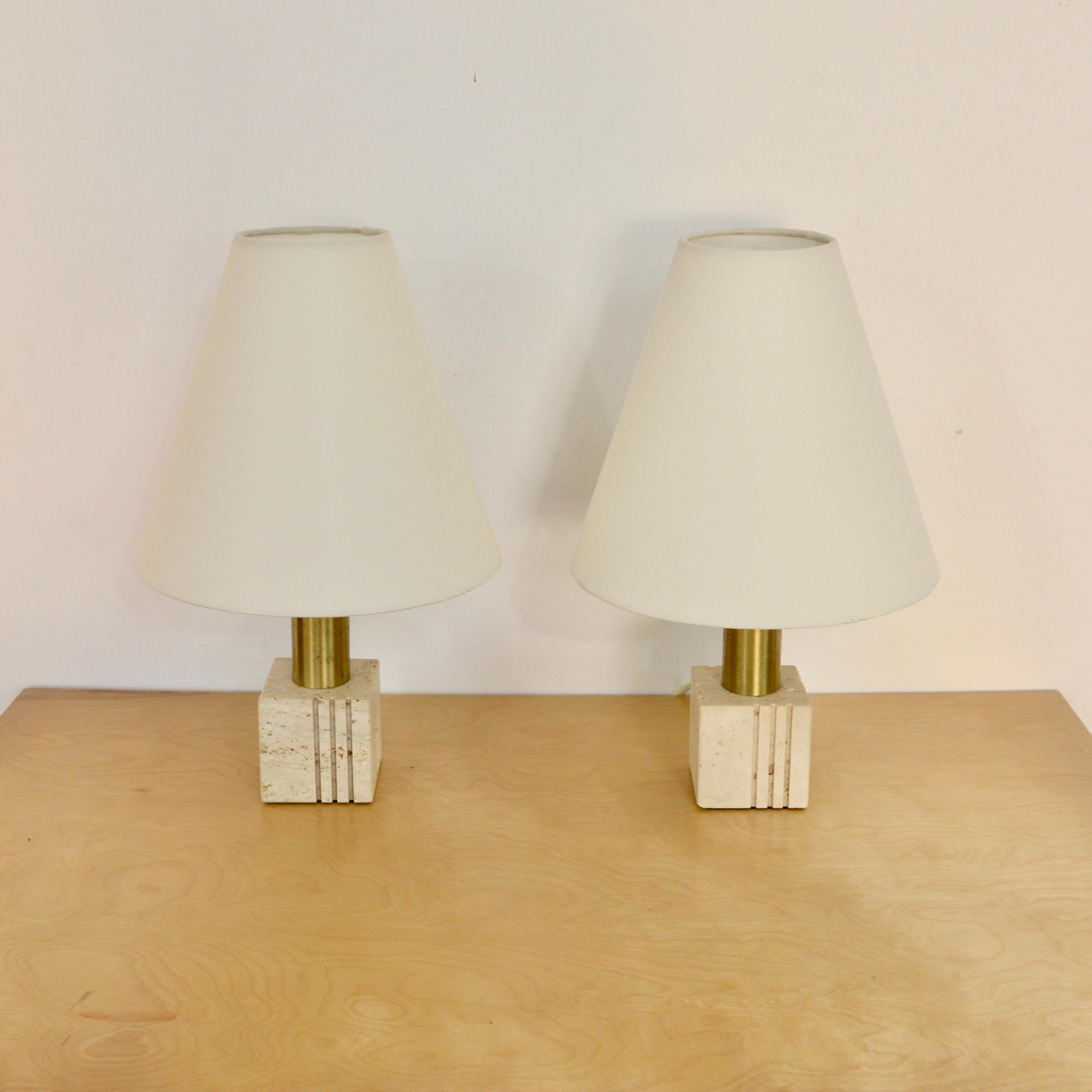 Pair of Italian Travertine Table Lamps In Good Condition In Los Angeles, CA