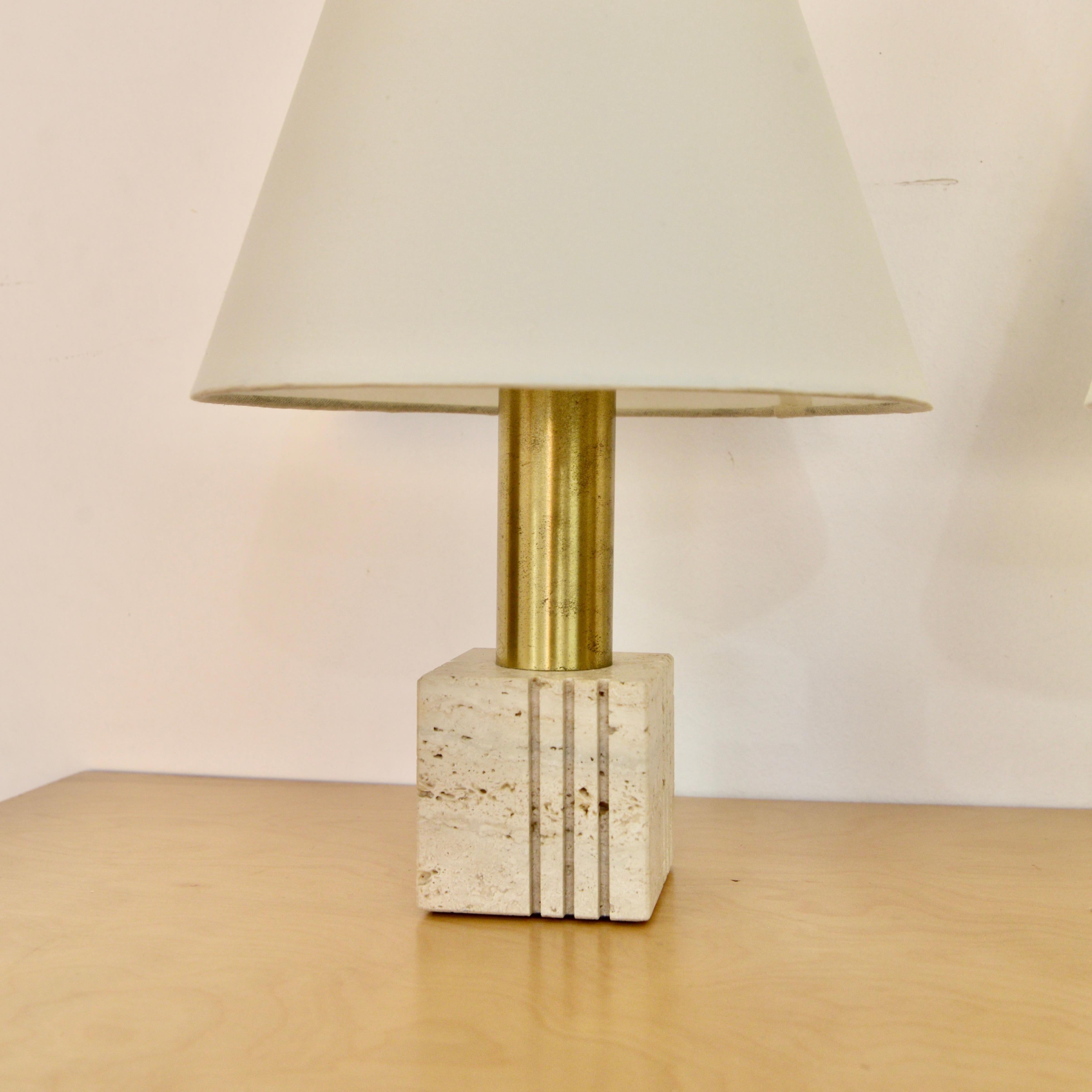 Mid-20th Century Pair of Italian Travertine Table Lamps