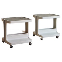 Pair of Italian Trolley Side Tables with Smoked Glass Attributed to Joe Colombo