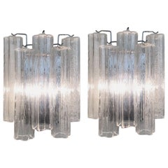 Pair of Italian Tronchi Murano Glass and Chrome Wall Sconces by Venini