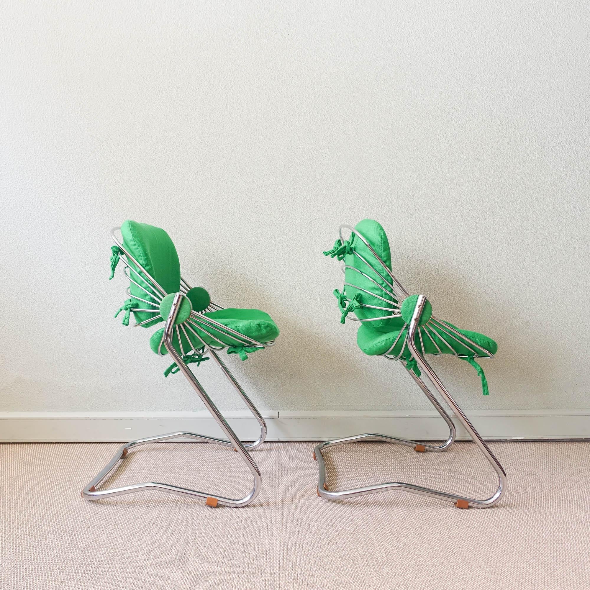 Pair of Italian Tubular Chrome Steel Dining Chairs, 1970s 2