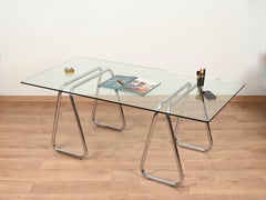 Pair of Italian Tubular Chromed Steel Trestles After Milo Baughman, 1970s