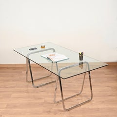 Pair of Italian Tubular Chromed Steel Trestles After Milo Baughman, 1970s