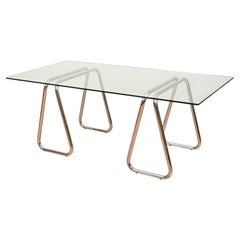 Pair of Italian Tubular Chromed Steel Trestles After Milo Baughman, 1970s