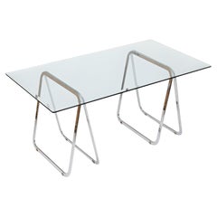 Pair of Italian Tubular Chromed Steel Trestles After Milo Baughman, 1970s