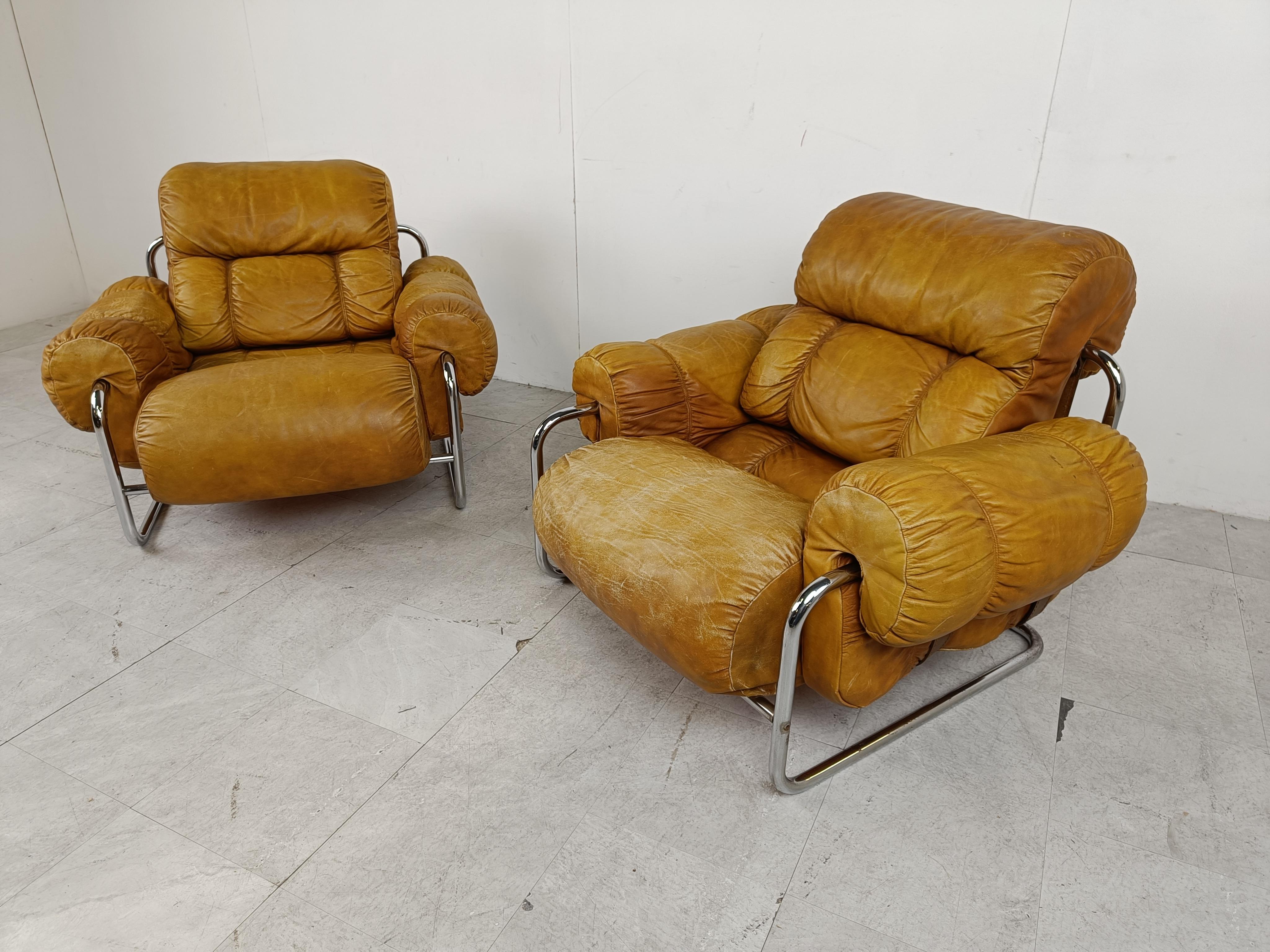 Pair of Italian “Tucroma” Armchairs by Guido Faleschini, 1970s In Good Condition In HEVERLEE, BE