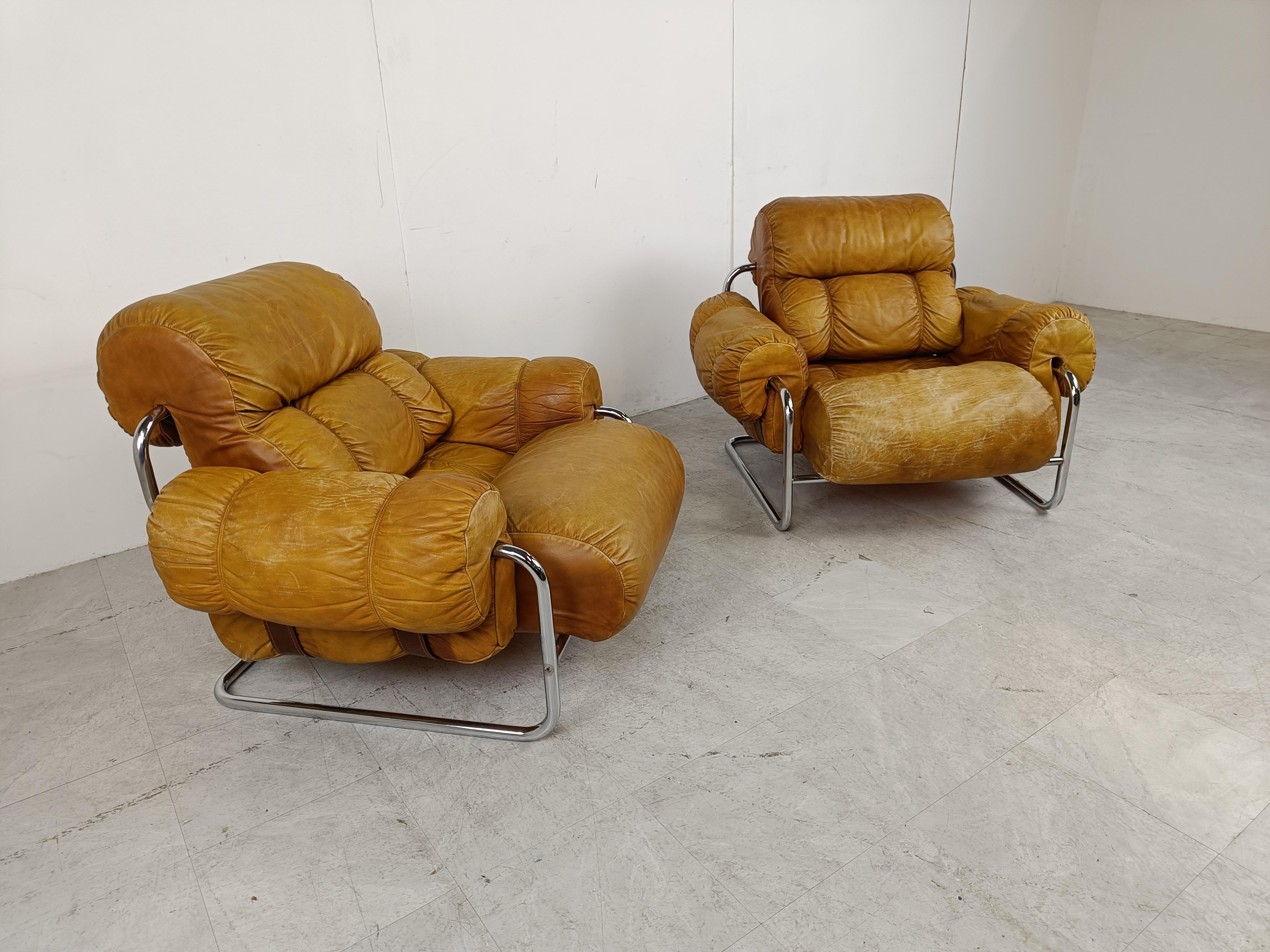 Late 20th Century Pair of Italian “Tucroma” Armchairs by Guido Faleschini, 1970s