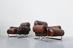 Pair of  Italian leather “Tucroma” Armchairs by Guido Faleschini, Mariani, 1970s