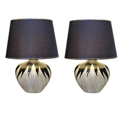 Pair of Italian Tulip-Shaped Ceramic Table Lamps, Circa 1970s