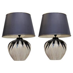 Pair of Italian Tulip-Shaped Ceramic Table Lamps, Circa 1970s