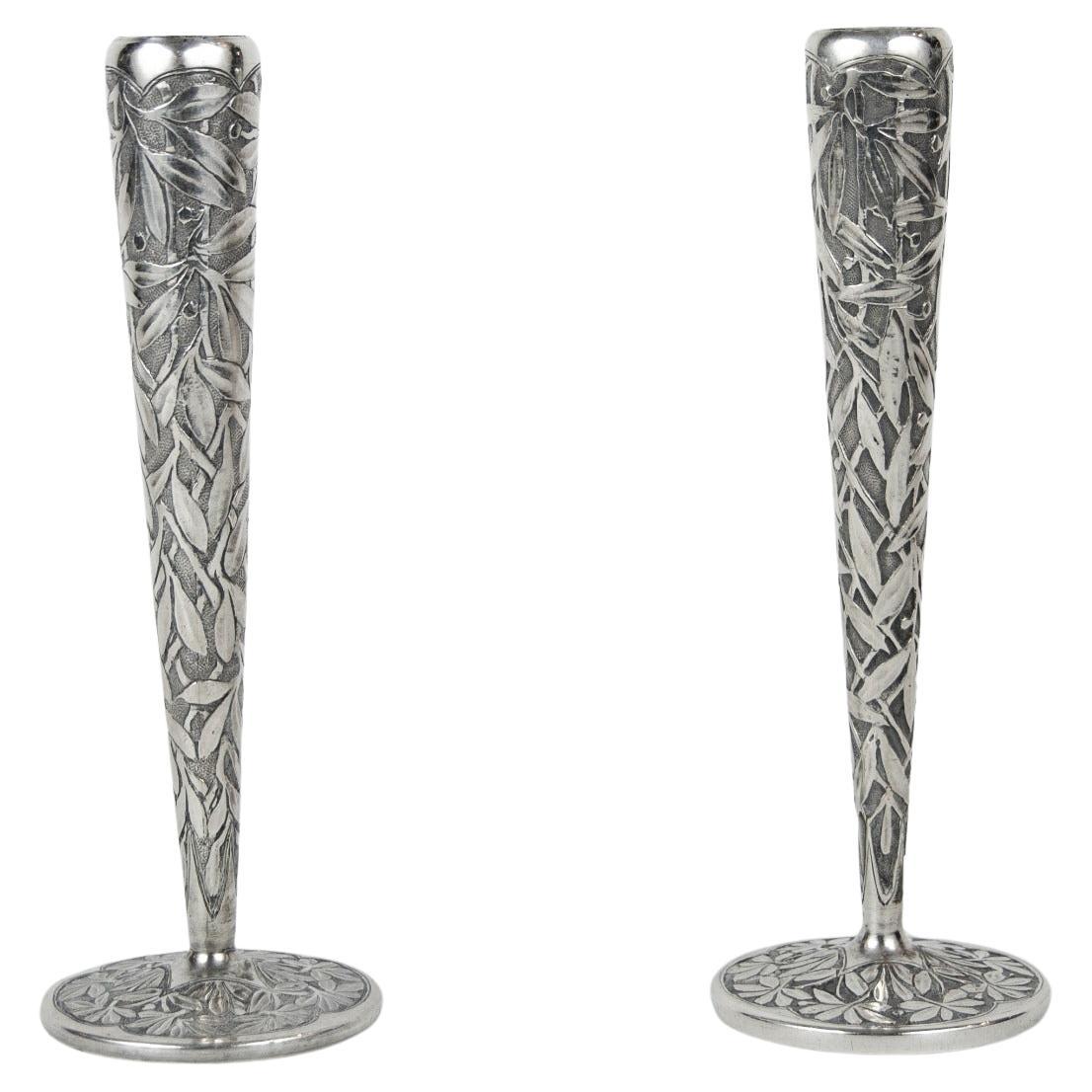 Coppia di vasi a tulipano italiani, Art Nouveau, 900 A. Silver