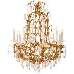 Pair of Italian turn of the cent Louis XV st. gilt metal and cryst chandeliers