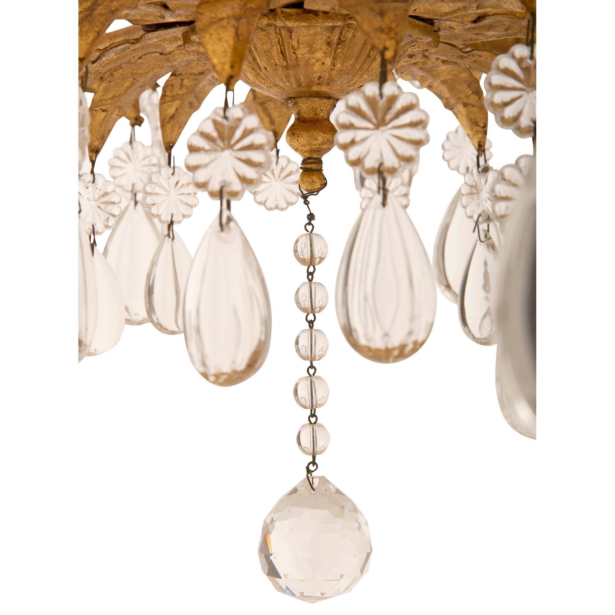  Pair of Italian turn of the cent Louis XV st. gilt metal and cryst chandeliers For Sale 2