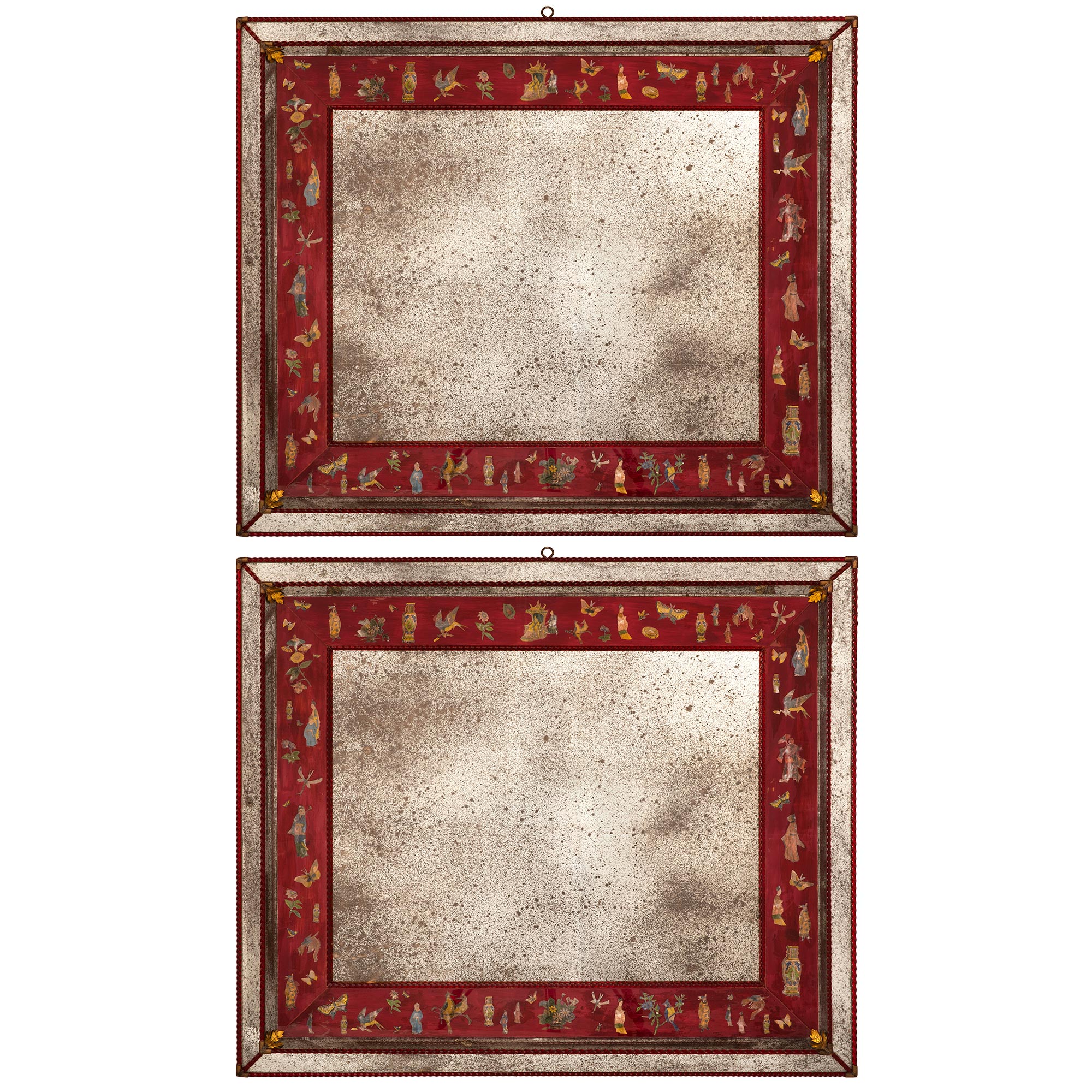 Pair Of Italian Turn Of The Century Églomisé And Lacca Povera Mirrors For Sale