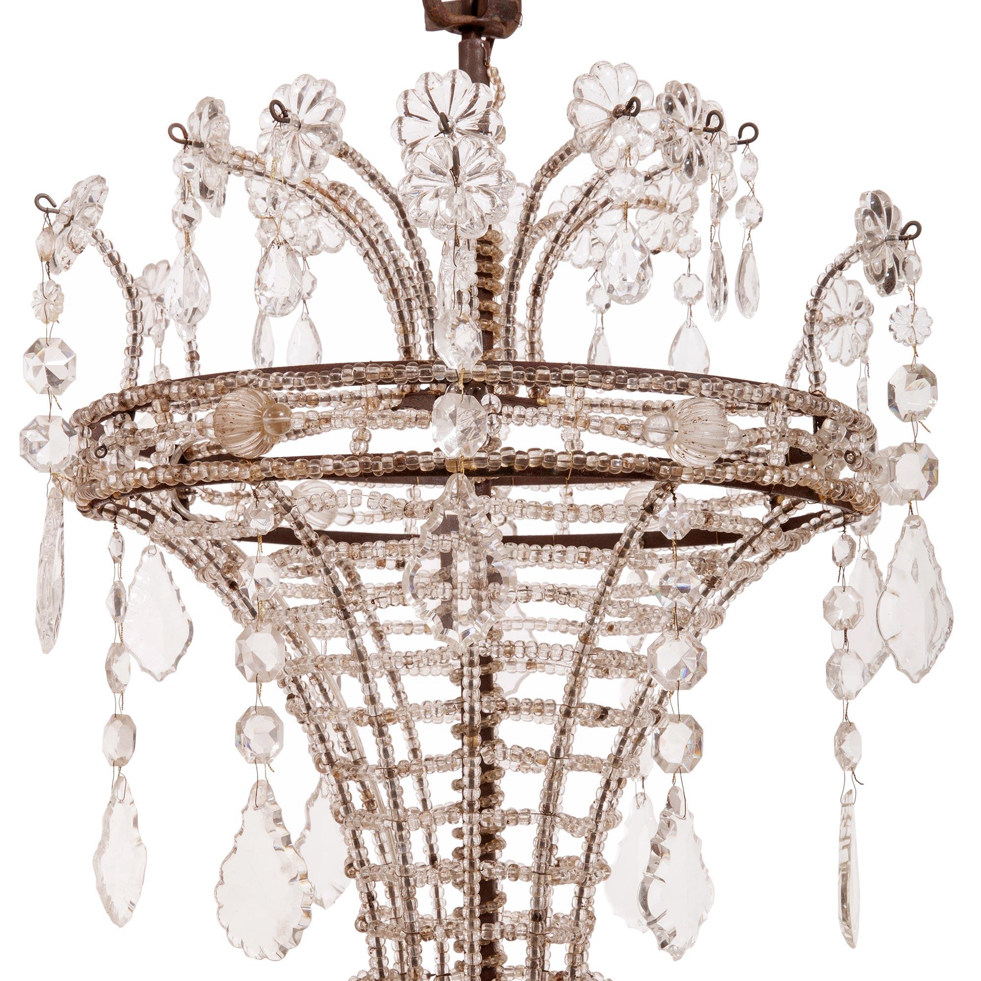 20th Century Pair of Italian Turn of the Century Iron and Crystal Venetian St. Chandeliers For Sale