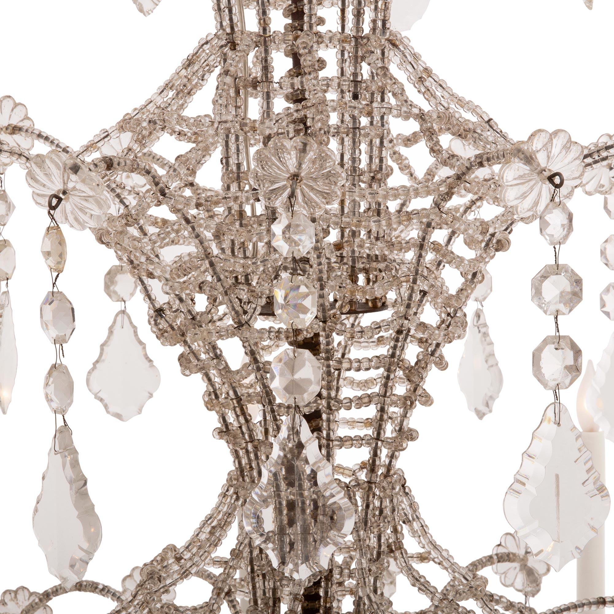 Pair of Italian Turn of the Century Iron and Crystal Venetian St. Chandeliers For Sale 1