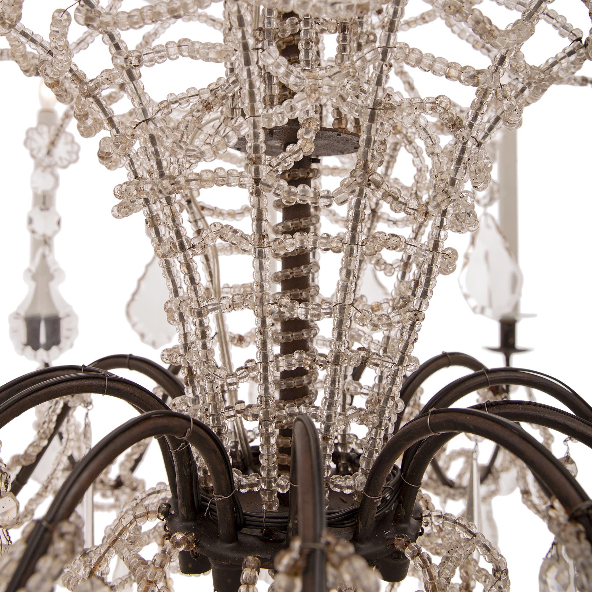 Pair of Italian Turn of the Century Iron and Crystal Venetian St. Chandeliers For Sale 3