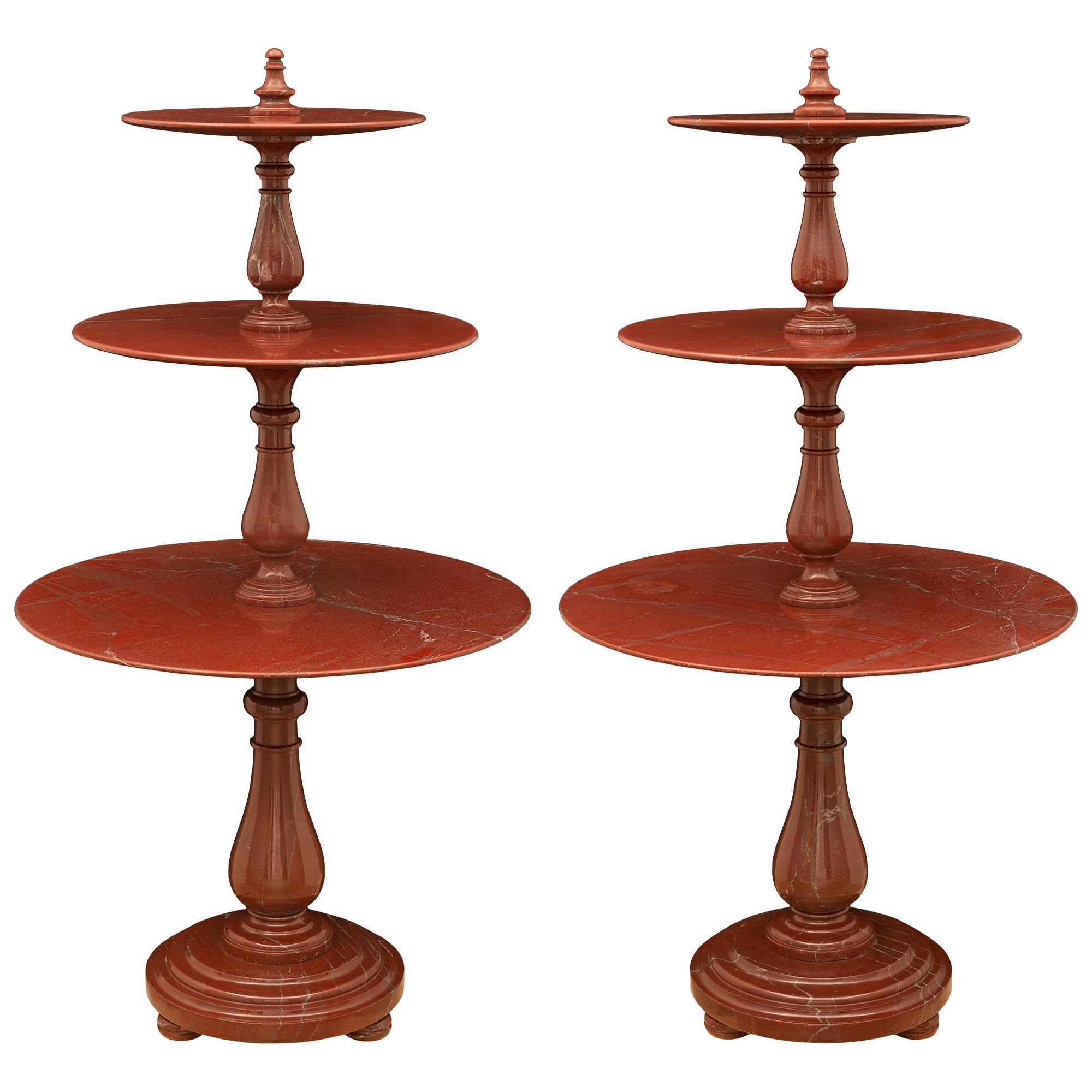 Pair of Italian Turn of the Century Marble Three-Tier Tables For Sale 4