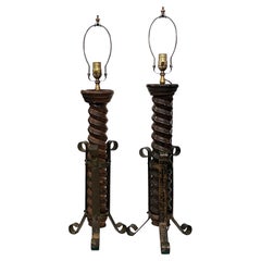 Pair of Italian Turned Wood Lamps