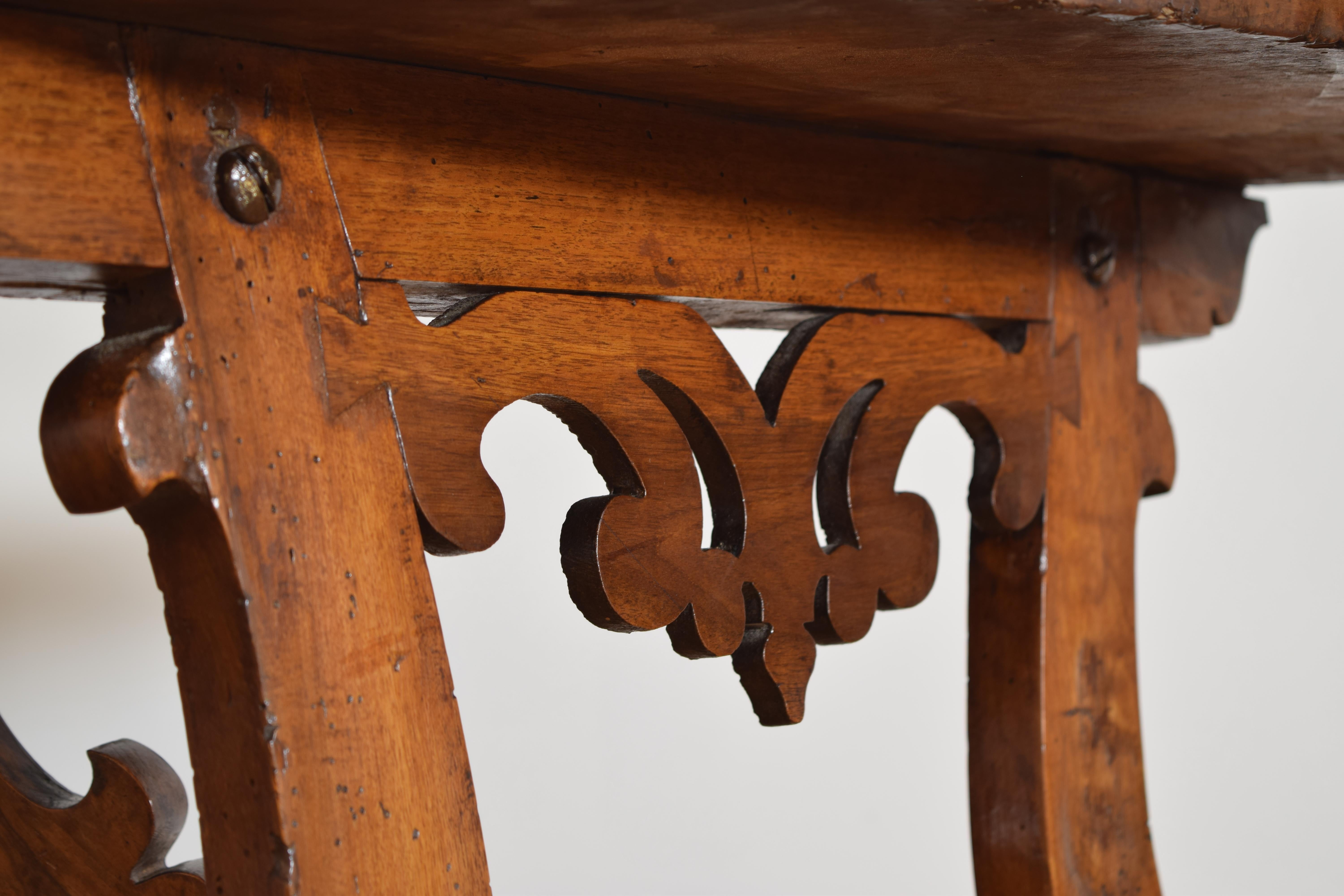 Pair of Italian, Tuscany, Shaped & Inlaid Demilune Console Tables, Mid-17th C. 1