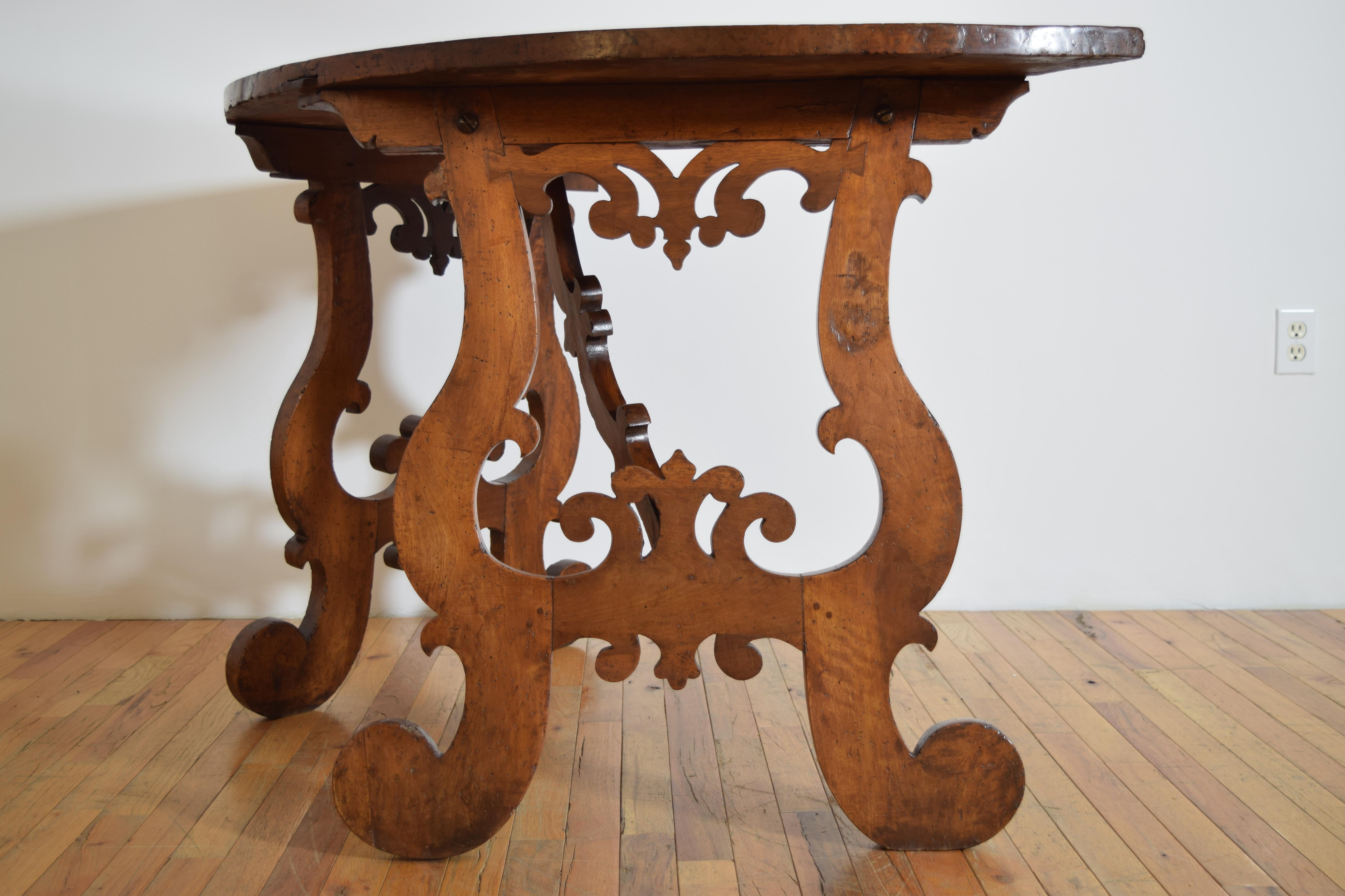 Pair of Italian, Tuscany, Shaped & Inlaid Demilune Console Tables, Mid-17th C. 2