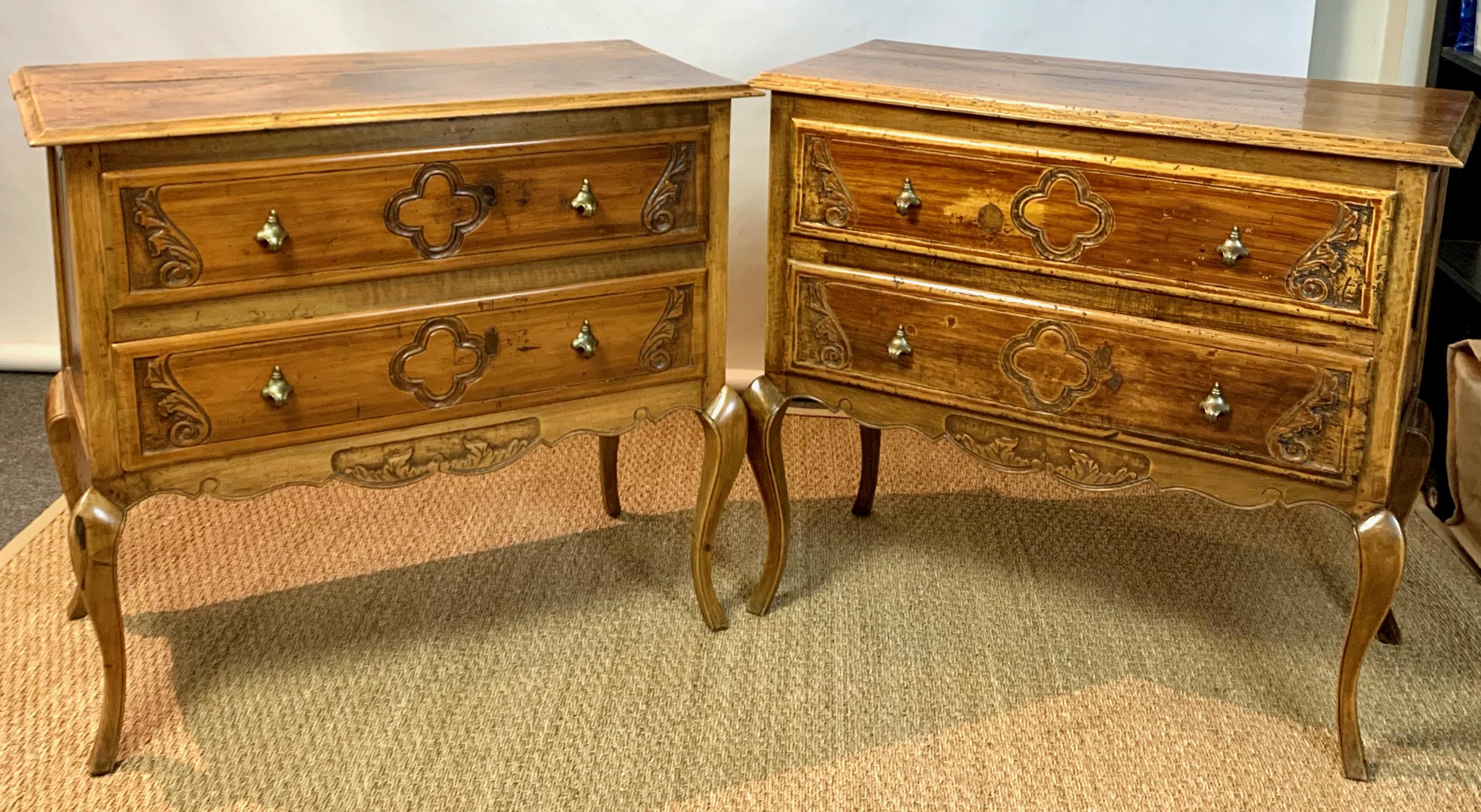 Hand-Crafted Pair of Italian Two-Drawer Chests or Bedside Tables