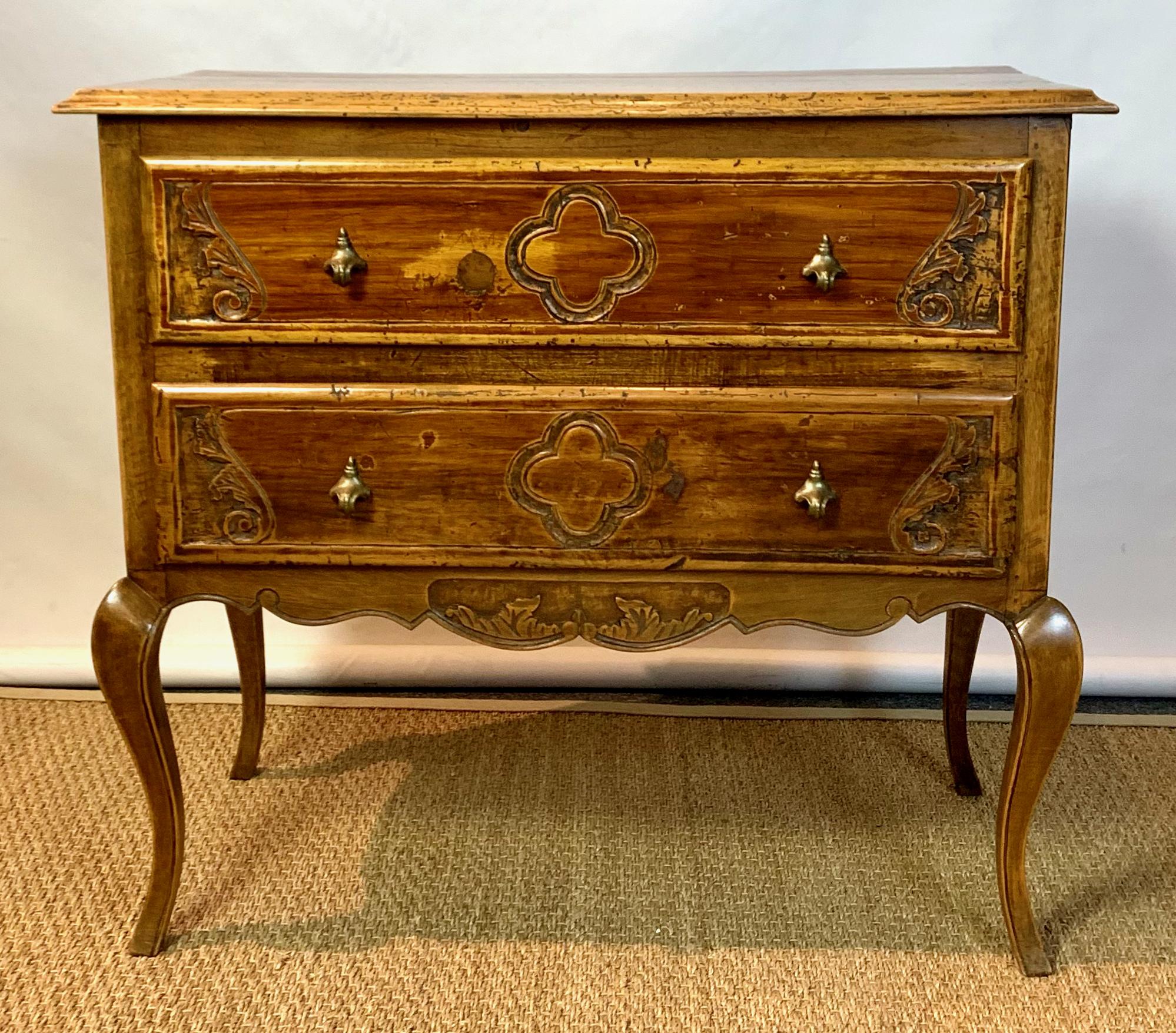 Fruitwood Pair of Italian Two-Drawer Chests or Bedside Tables