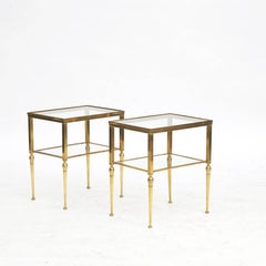 Pair of Italian Two-Tier Brass Side Tables