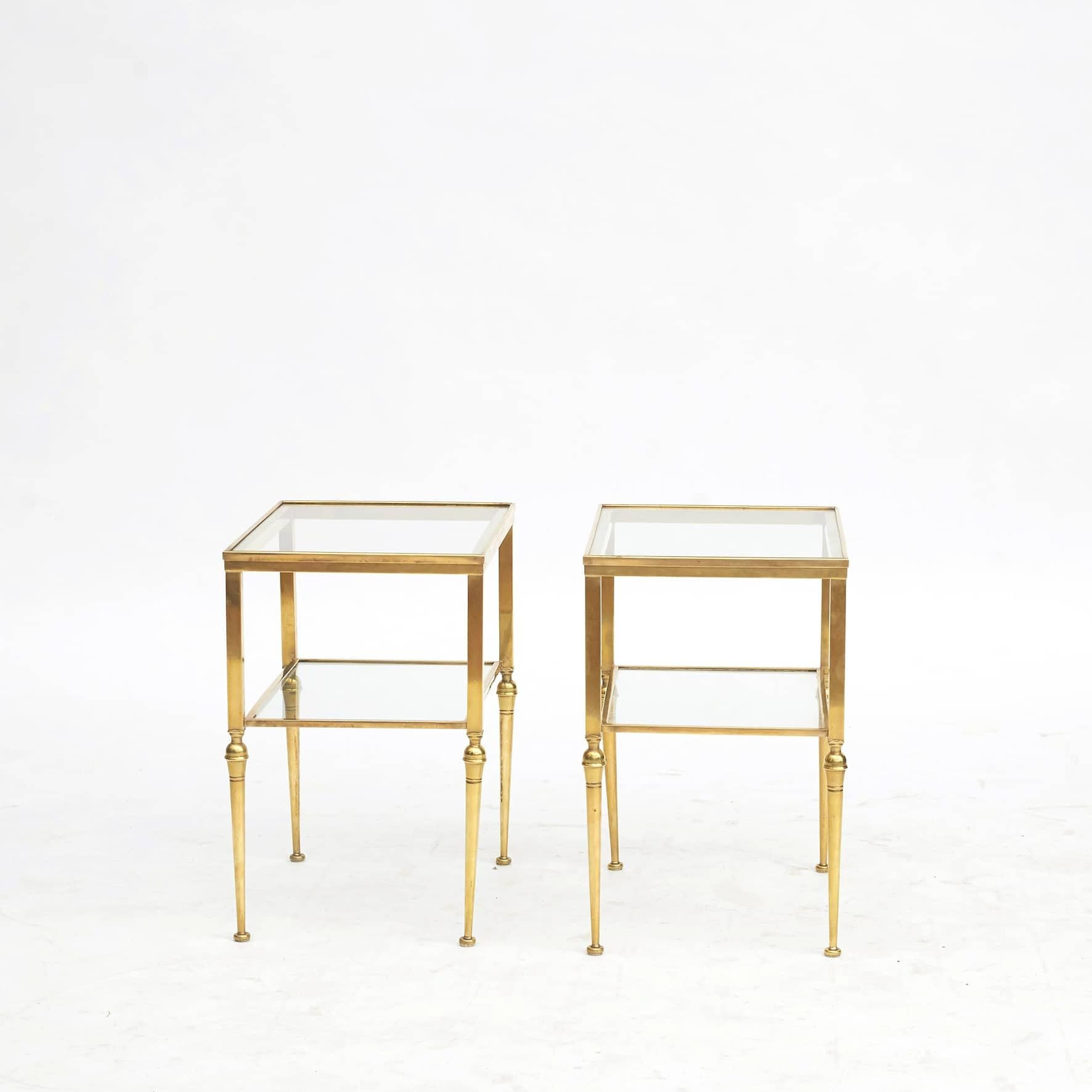 Modern Pair of Italian Two-Tier Brass Side Tables