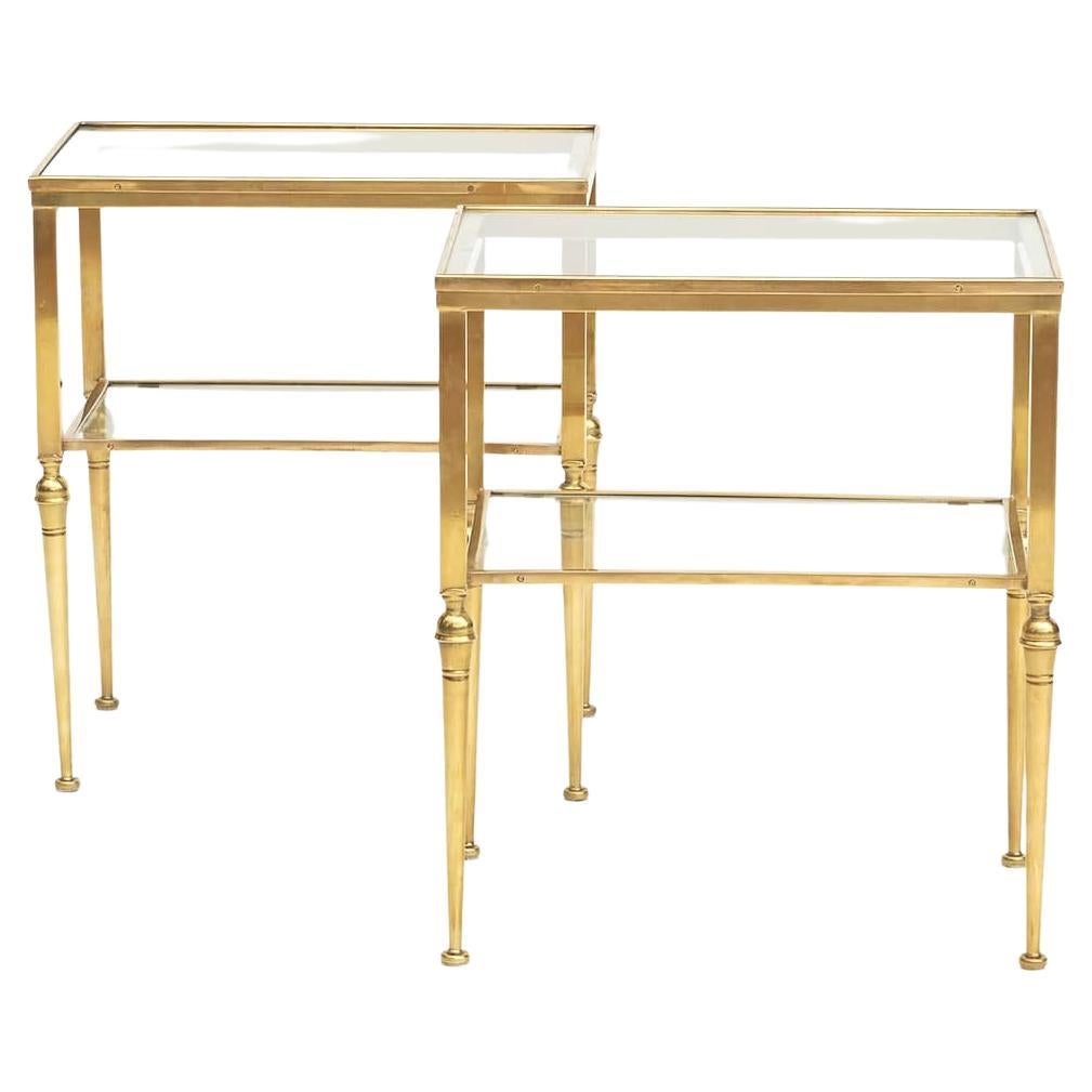 Pair of Italian Two-Tier Brass Side Tables
