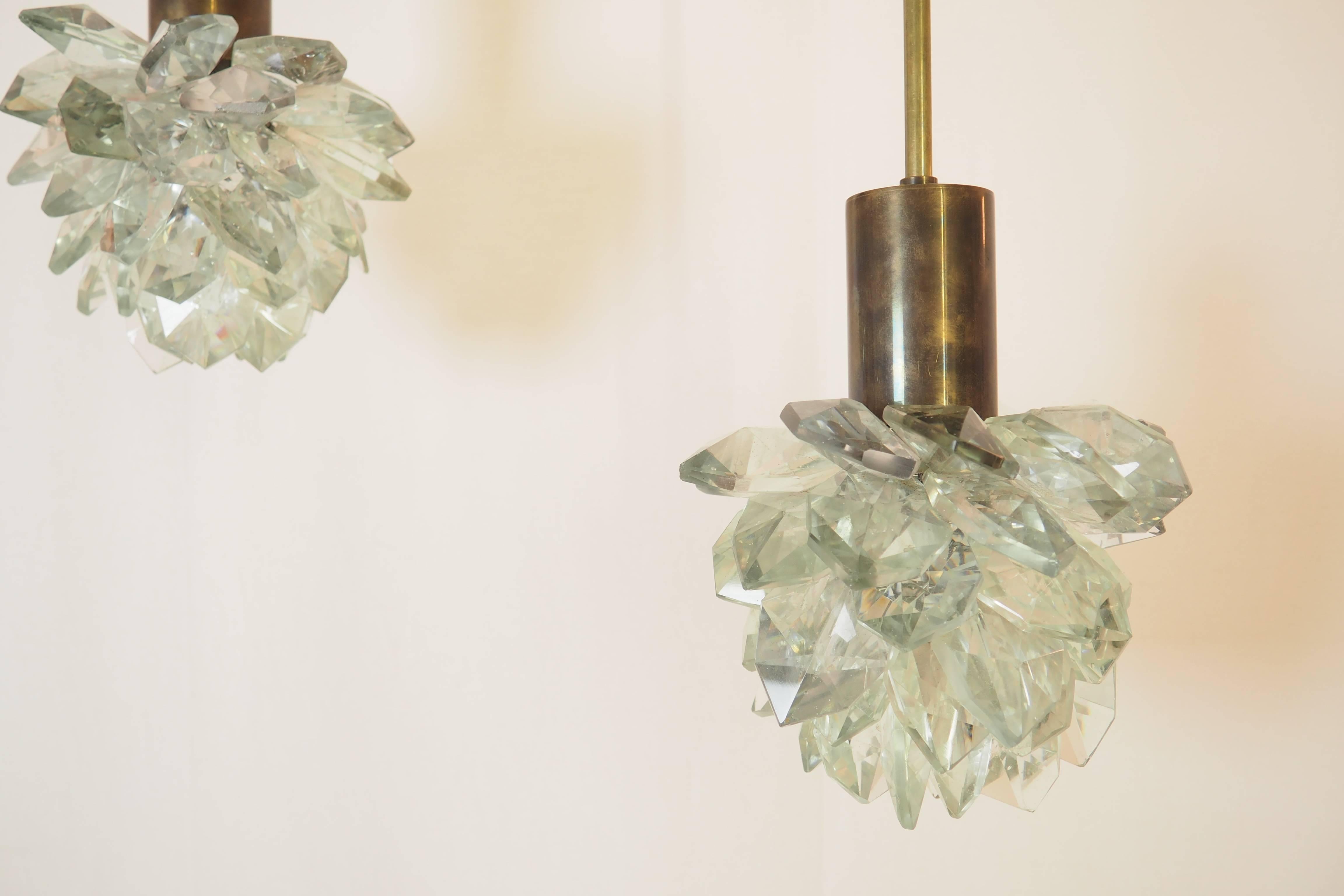 Pair of Italian Midcentury  Pendants  with Cutted Crystal Gemme, Milano 1980s 2