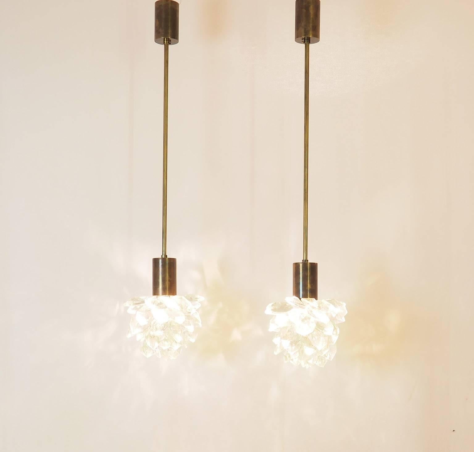 Pair of Italian Midcentury  Pendants  with Cutted Crystal Gemme, Milano 1980s 4