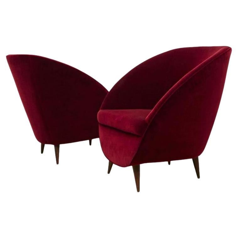 Pair of  Italian Upholstered Chairs and Footstools