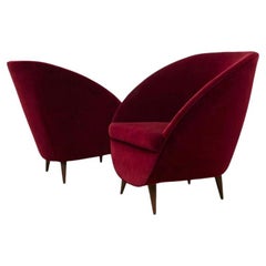 Pair of  Italian Upholstered Chairs and Footstools