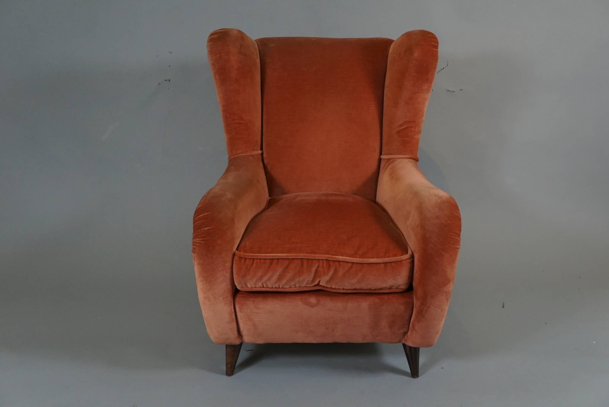 Hollywood Regency Pair of Italian Upholstered Club Chairs