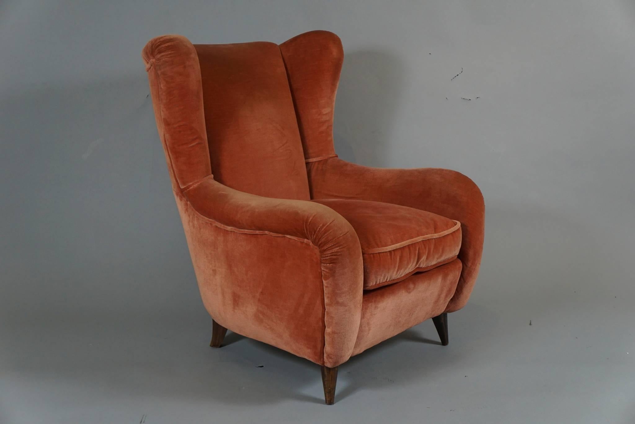 Pair of Italian Upholstered Club Chairs In Excellent Condition In Hudson, NY