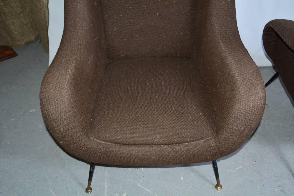 20th Century Pair of Italian Upholstered Club Chairs