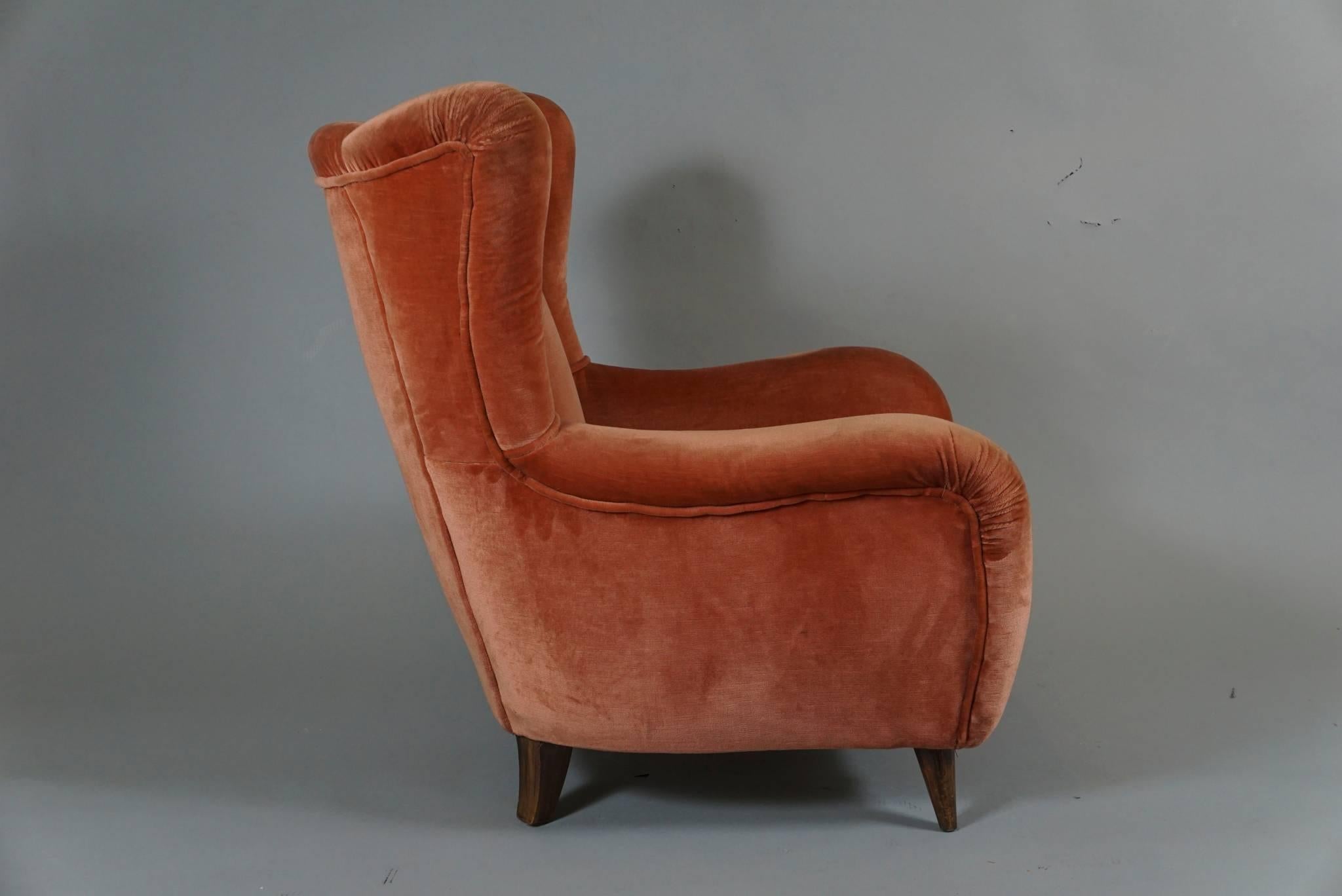 Mid-20th Century Pair of Italian Upholstered Club Chairs