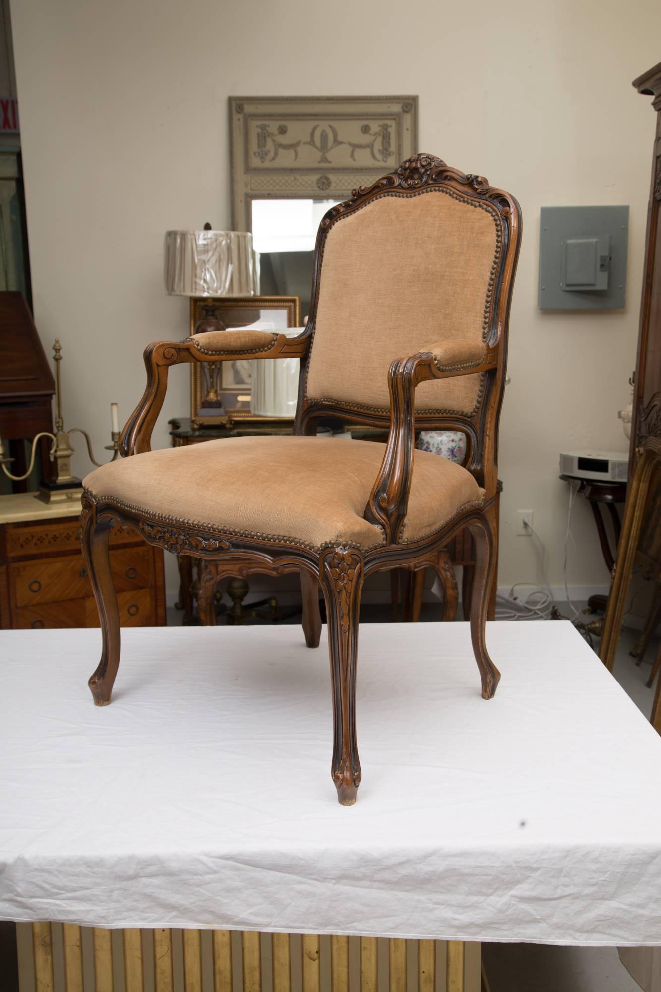 Woodwork Pair of Italian Upholstered Fauteuil Chairs