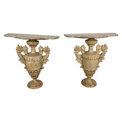 Pair of Italian Urn Consoles w/ Serpentine Shaped Tops, C.1930’s