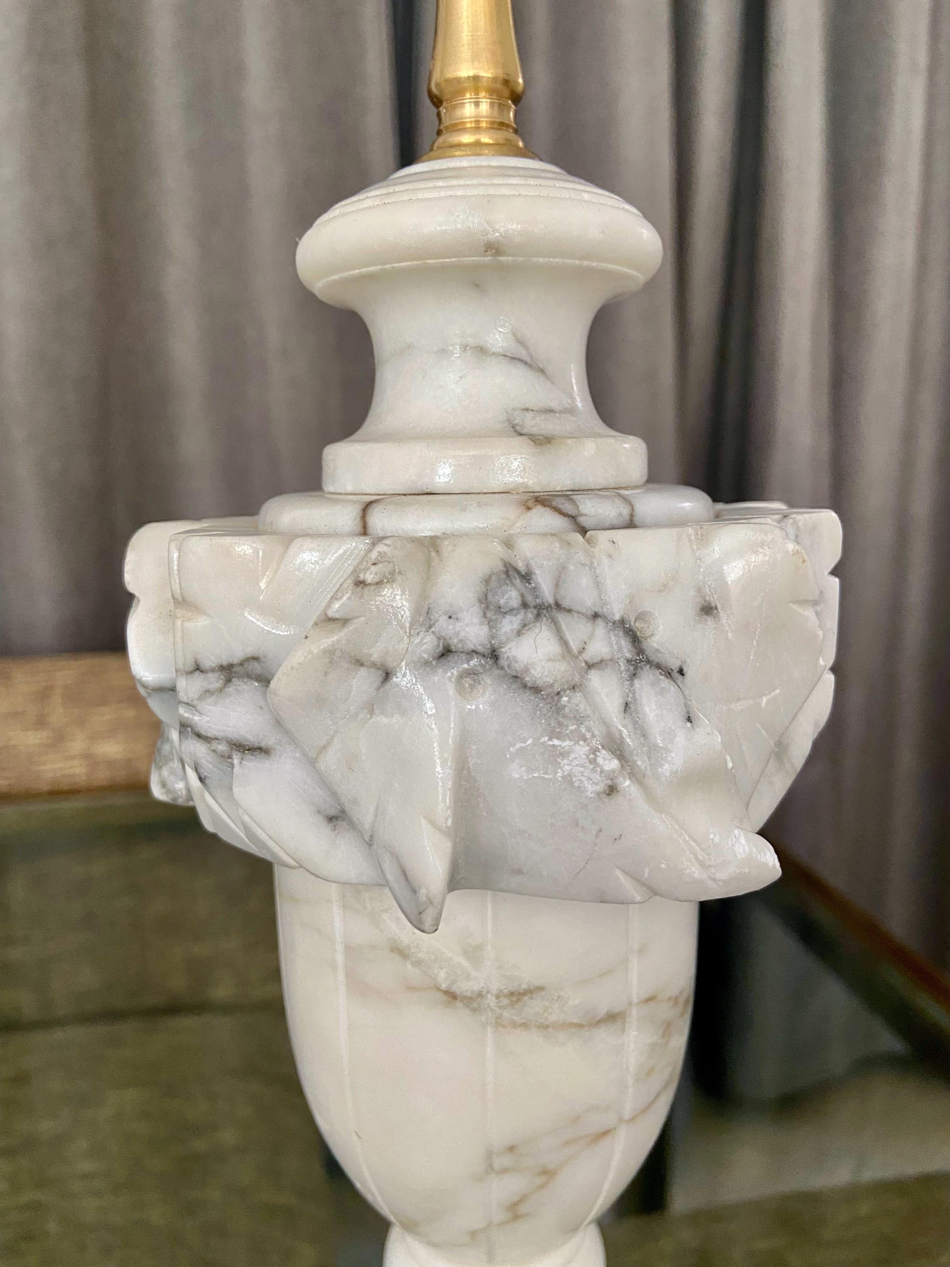 Pair of Italian Urn Neoclassic Alabaster Table Lamps For Sale 5