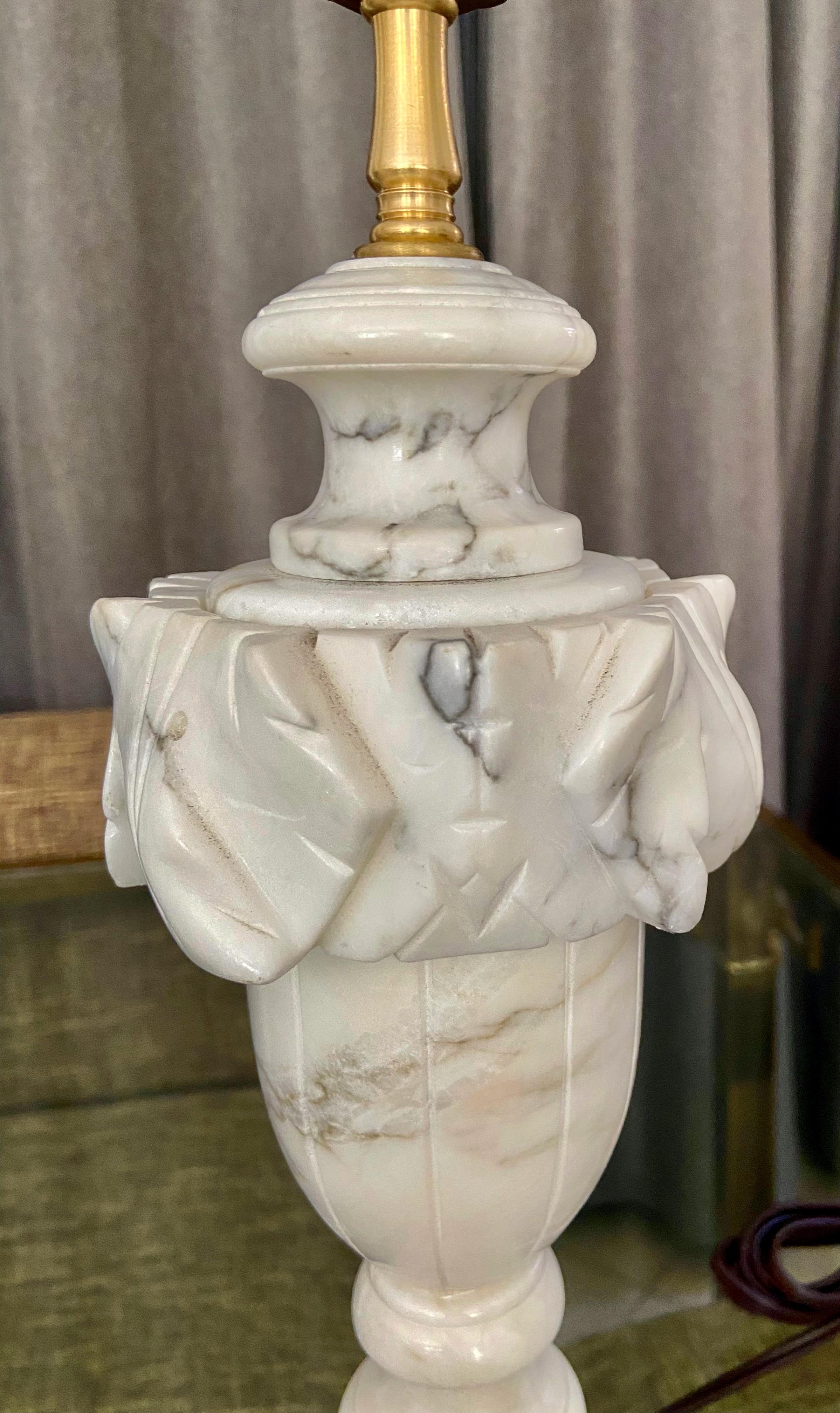 Pair of Italian Urn Neoclassic Alabaster Table Lamps For Sale 10