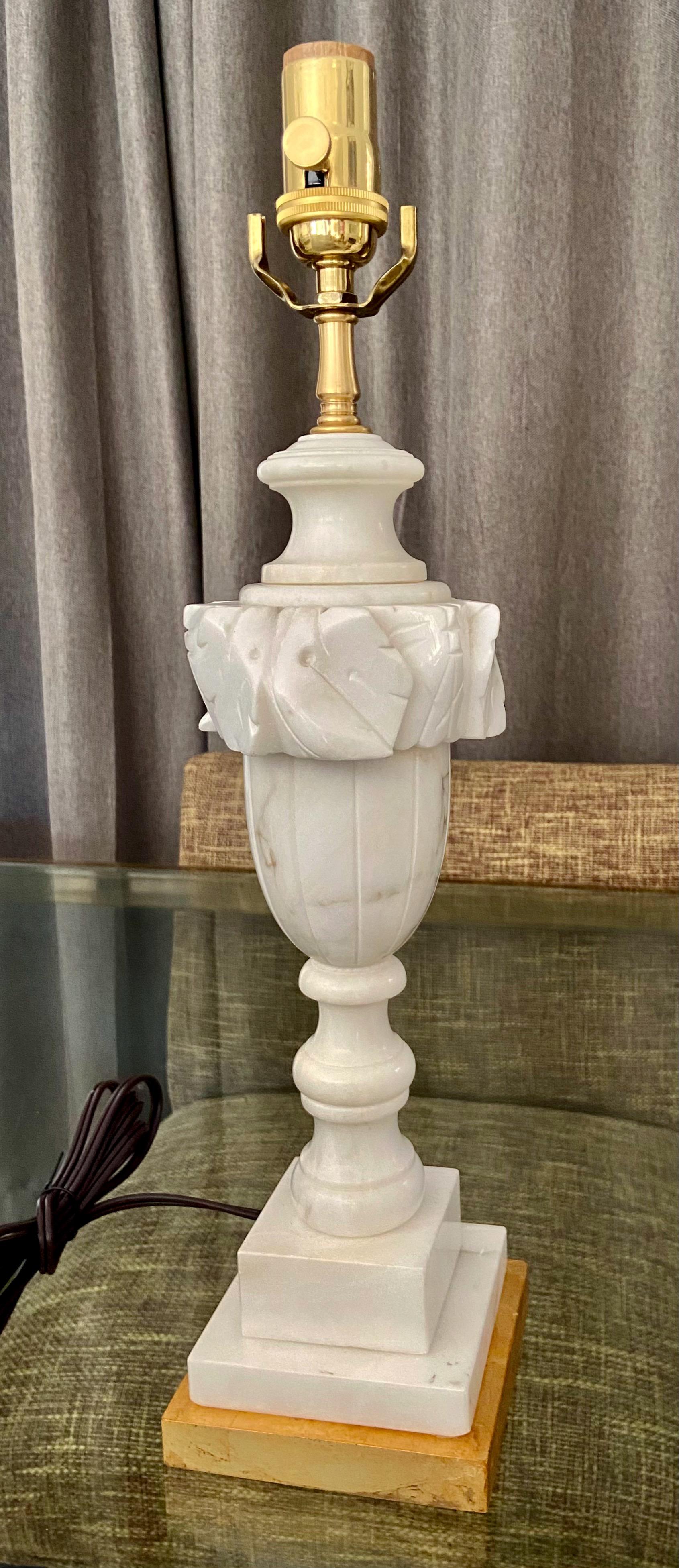 Pair of Italian Urn Neoclassic Alabaster Table Lamps For Sale 11