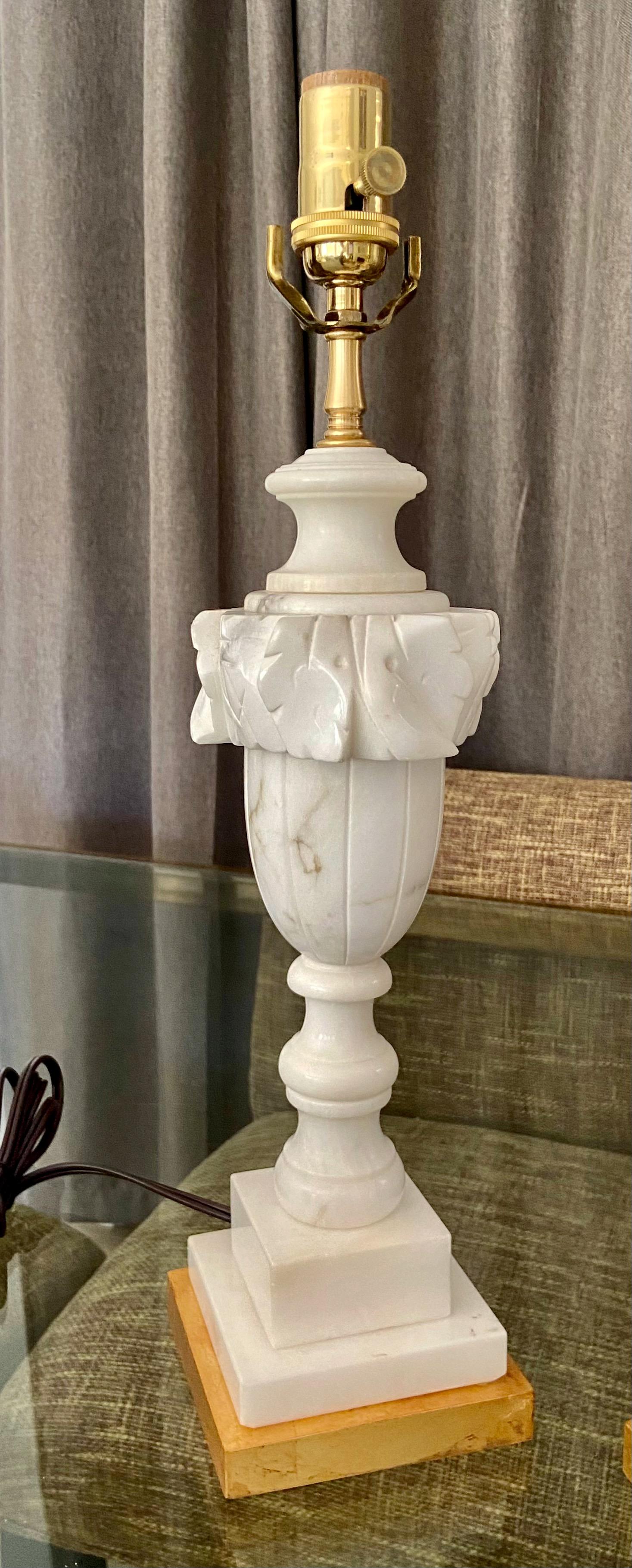 Pair of Italian Urn Neoclassic Alabaster Table Lamps For Sale 3