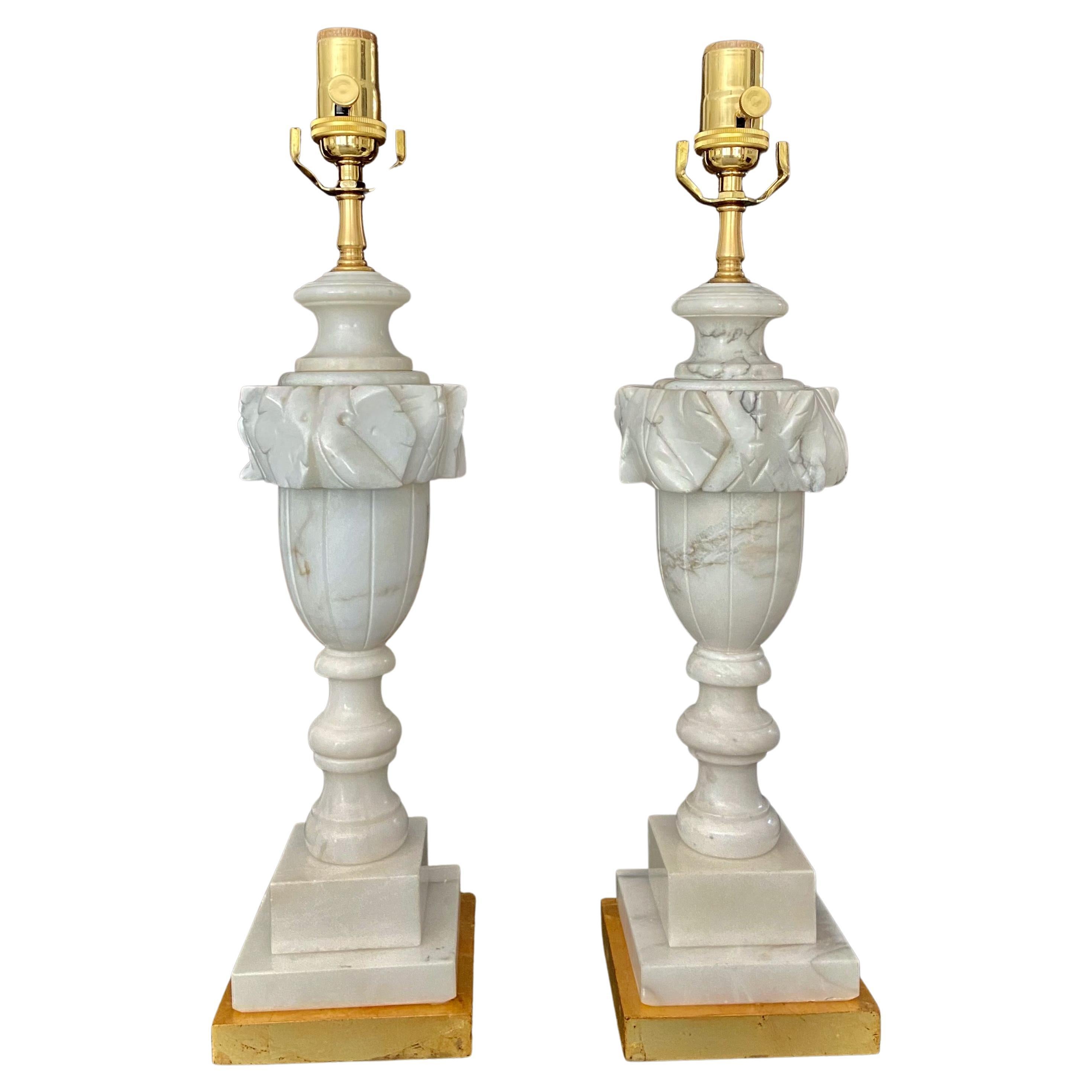 Pair of Italian Urn Neoclassic Alabaster Table Lamps