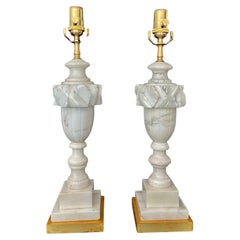 Retro Pair of Italian Urn Neoclassic Alabaster Table Lamps