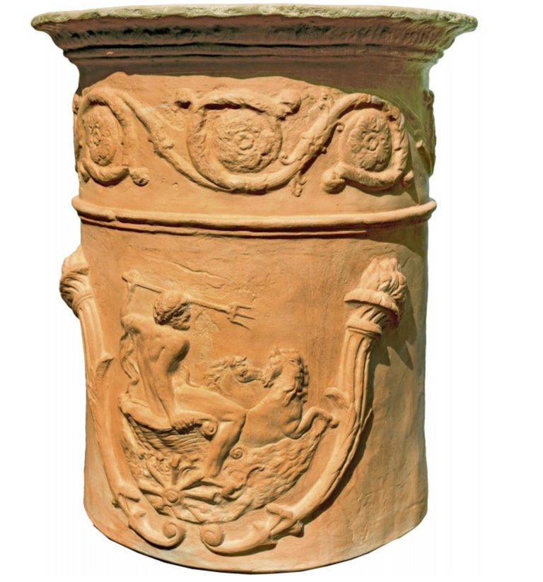 Pair of Italian Vase of Neptune, Cylindrical, Early 20th Century For