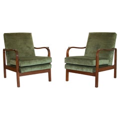 Pair of Italian Velvet and Wood Armchairs
